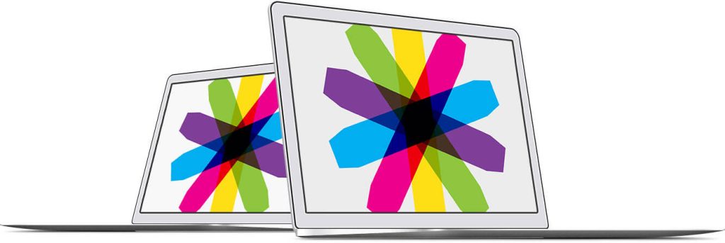 Website Maintenance logo displayed on multiple laptop screens.